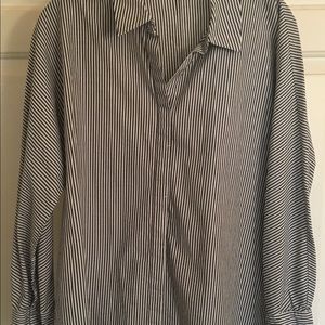 JANE and DELANCEY Womens Blue and White Stripe Blouse Bow Tied Sleeve Cotton